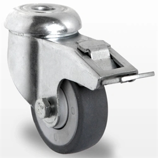 50 mm Apparat hjul , afsmitningsfri gummi, PP fælg med Centerhul med bremse